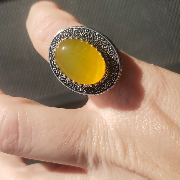 New Amazing Baltic Amber Egg Yolk 925 Silver Statement Ring. - Picture 12 of 16